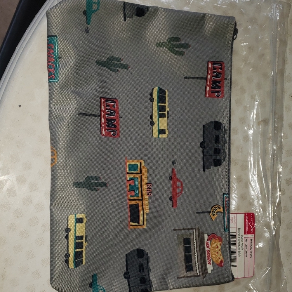 Gray Travel Pouch with Camper Print